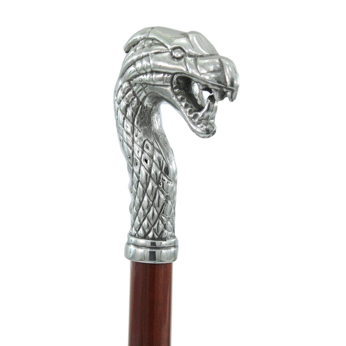 Pewter Dragon Head Wooden Walking Cane - Custom