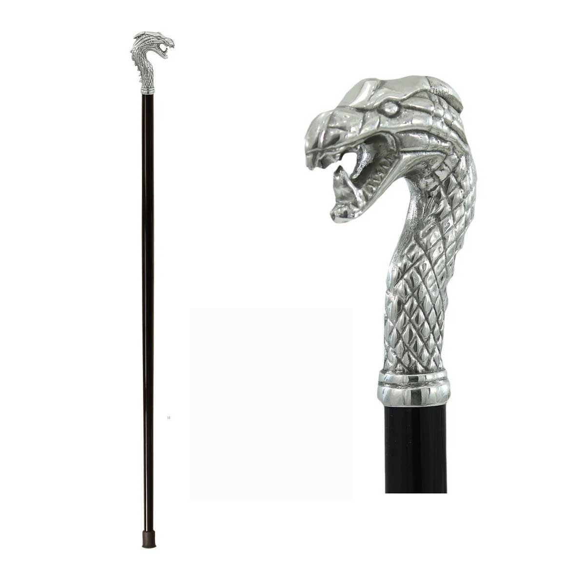 Pewter Dragon Head Wooden Walking Cane - Custom