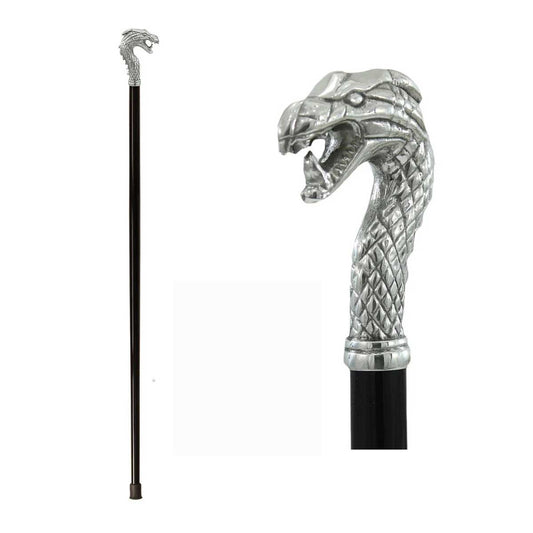 Pewter Dragon Head Wooden Walking Cane - Custom