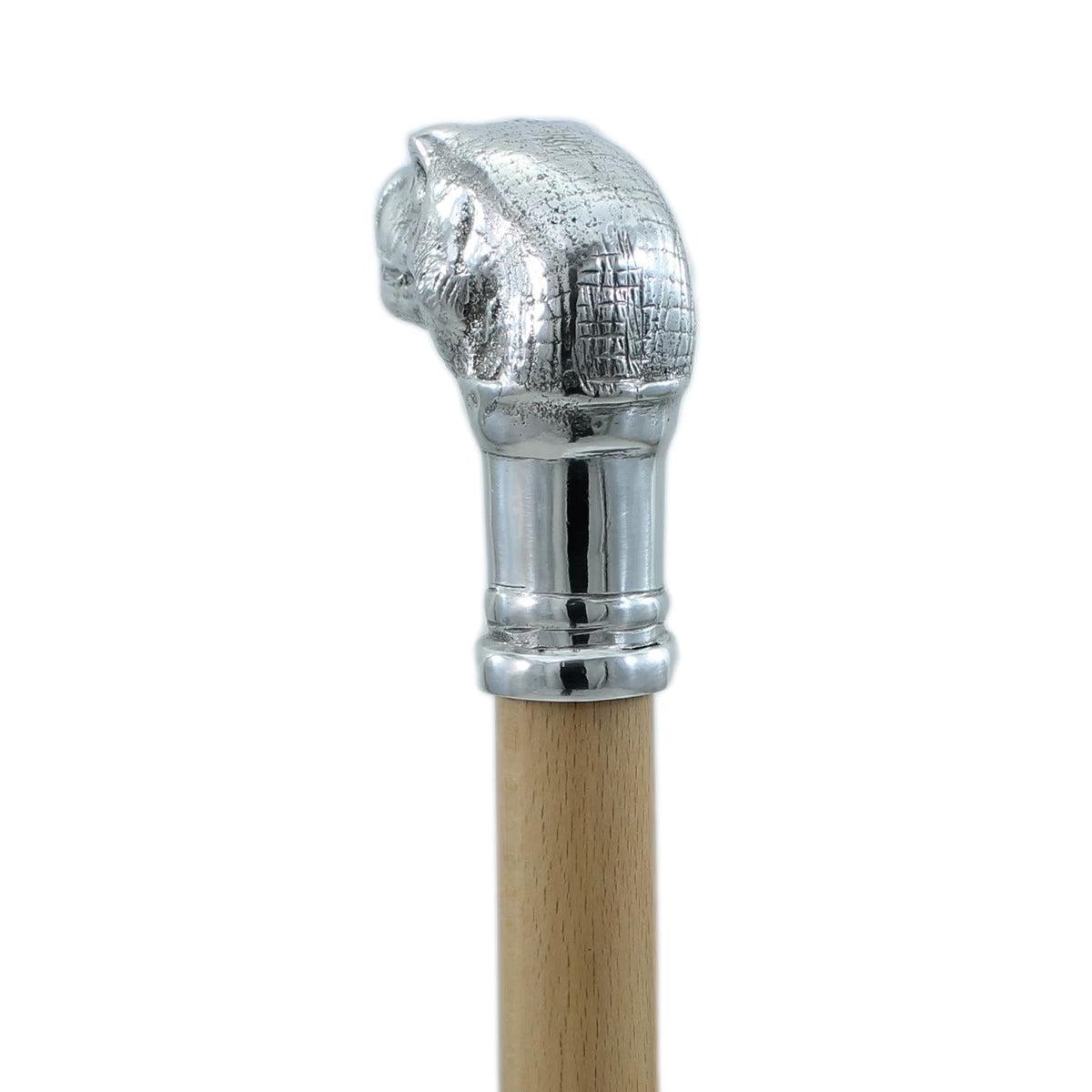 Pewter Raptor Head Cane or Walking Stick - Custom Wooden From Italy