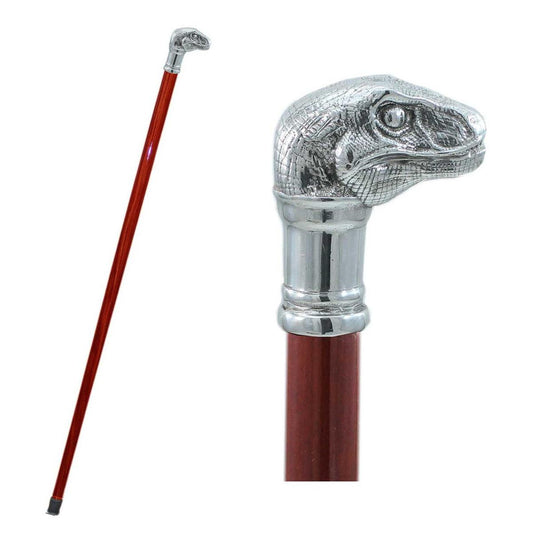 Pewter Raptor Head Cane or Walking Stick - Custom Wooden From Italy
