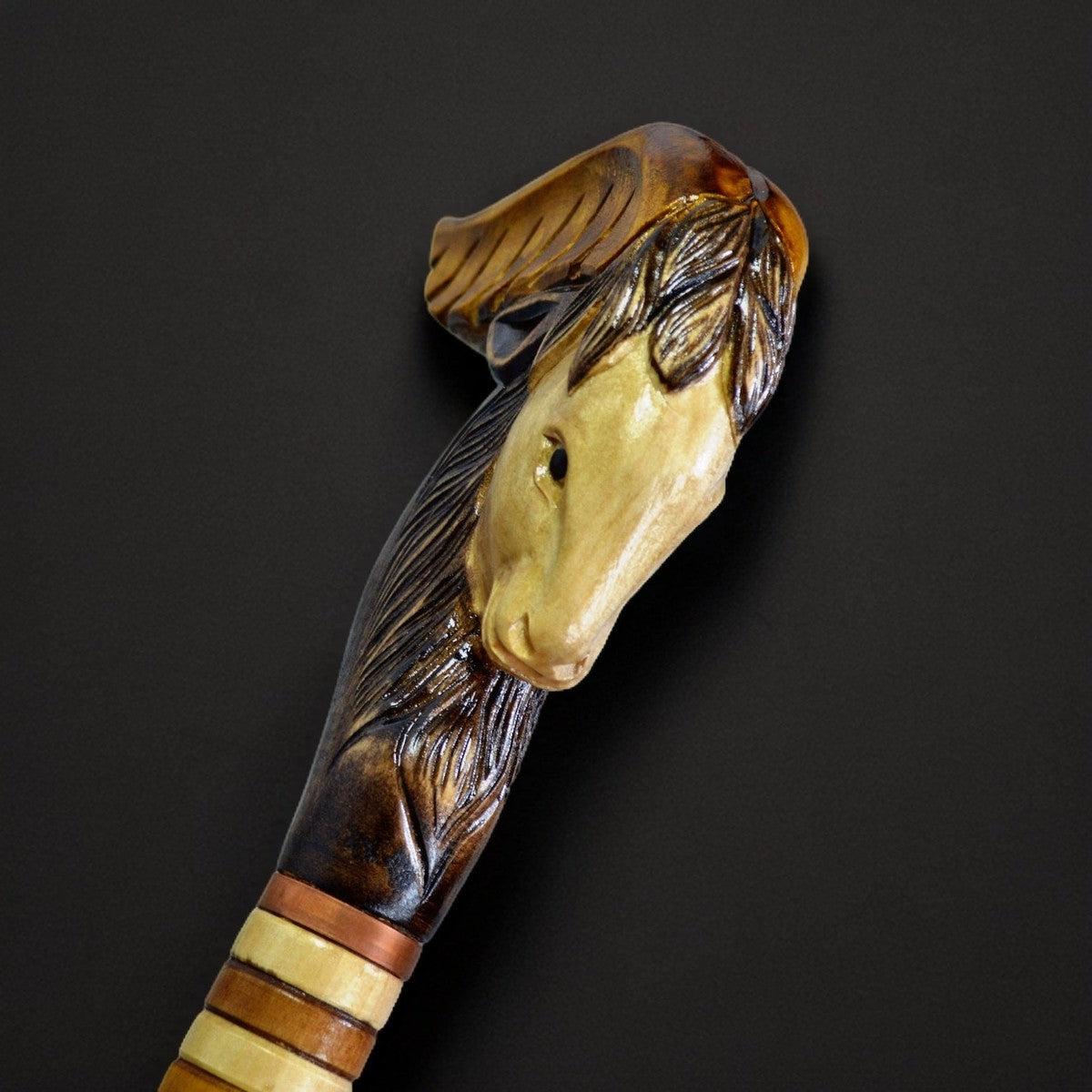 Rustic Goat Cane: Hand-Carved Wood Walking Stick