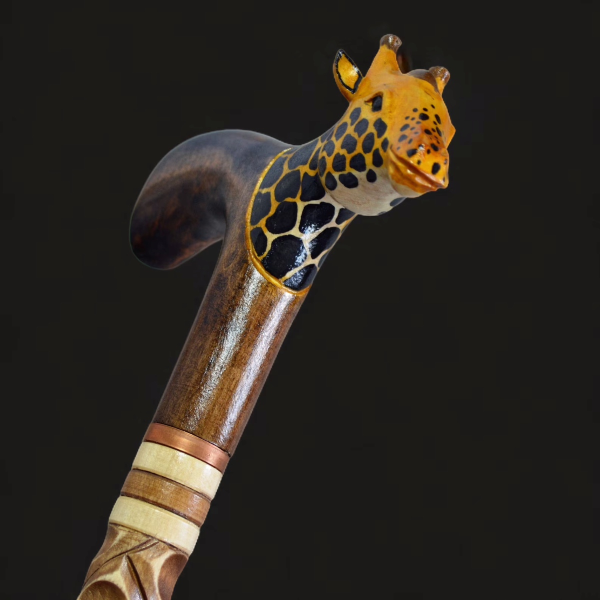 Safari Stroll: Hand Carved Custom Length and Shaft Giraffe Cane