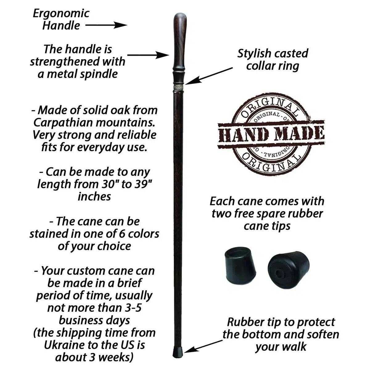 Solid Oak Irish Shillelagh Walking Stick - Custom Colours and Length