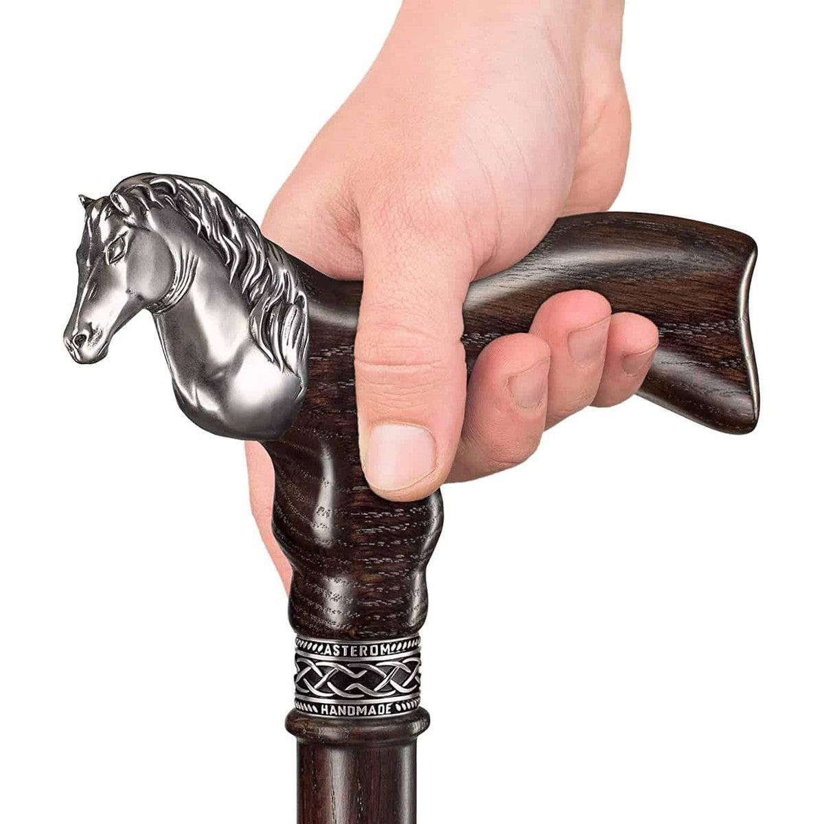 Solid Oak Majestic Stallion Equestrian Cane - Custom Colours and Length