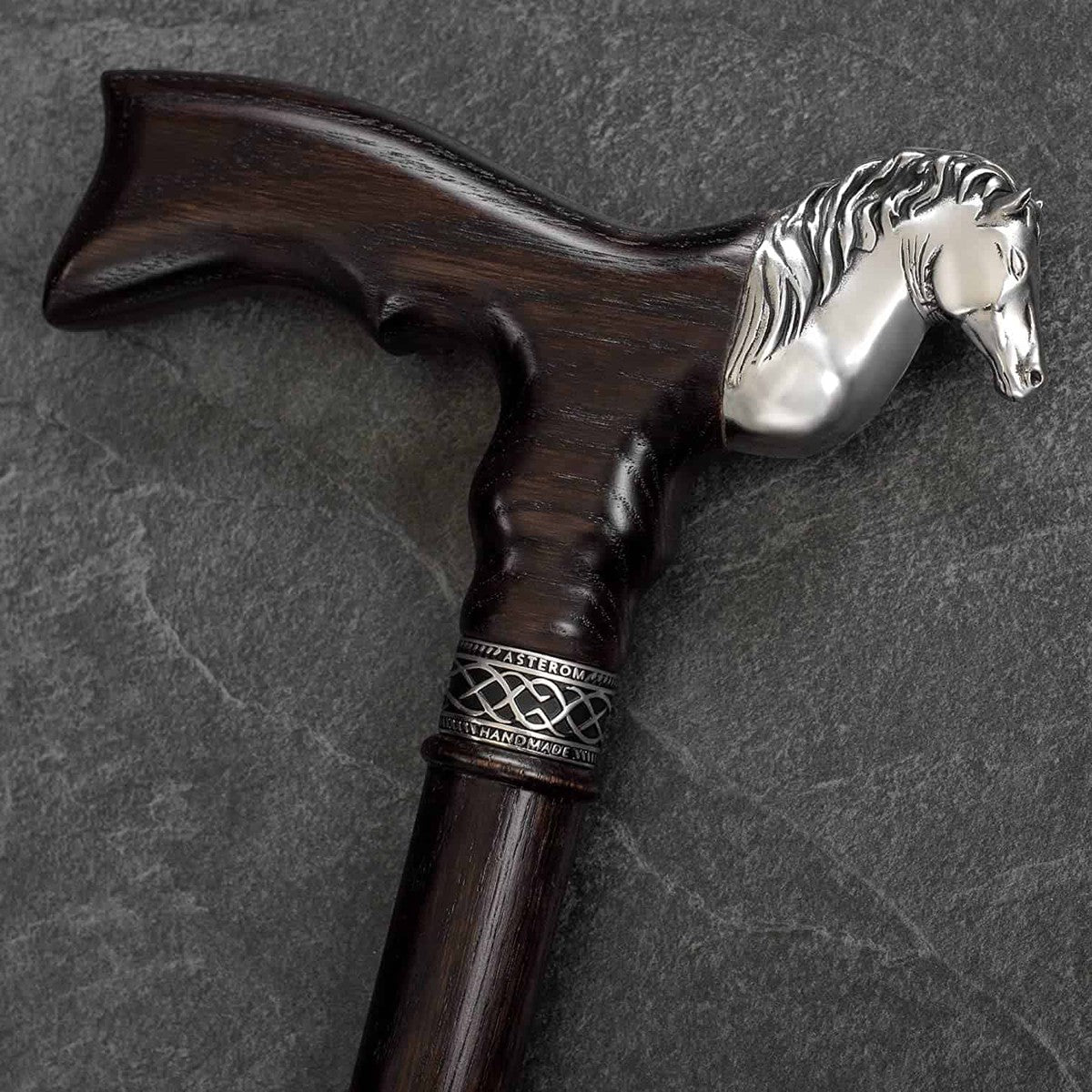 Solid Oak Majestic Stallion Equestrian Cane - Custom Colours and Length