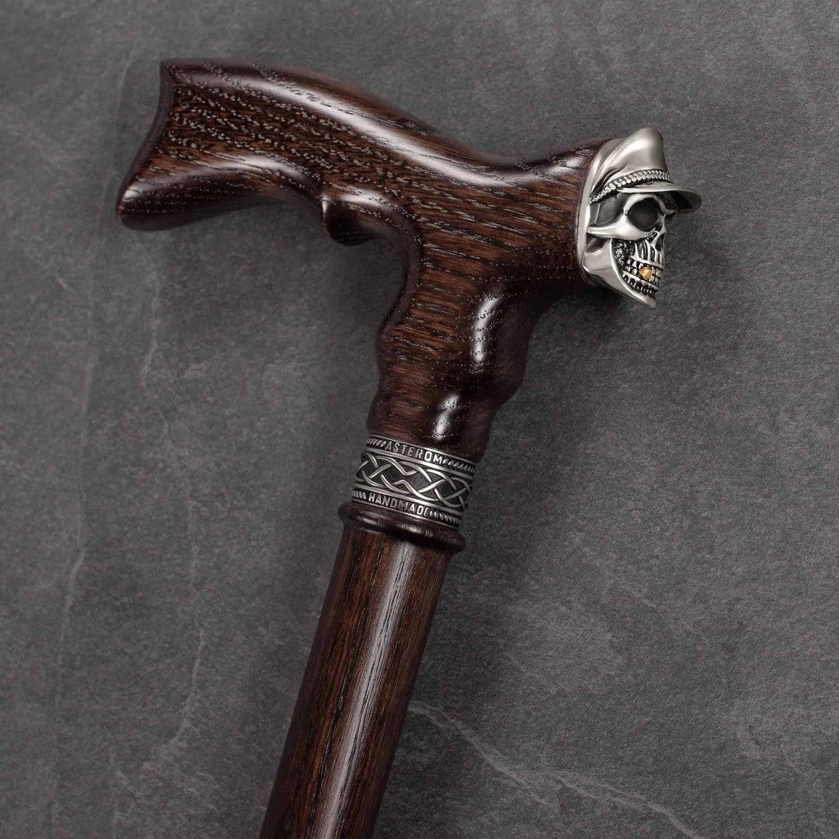Vanguard Soldier Skull Cane - Custom Made Solid Oak Cool Walking Cane