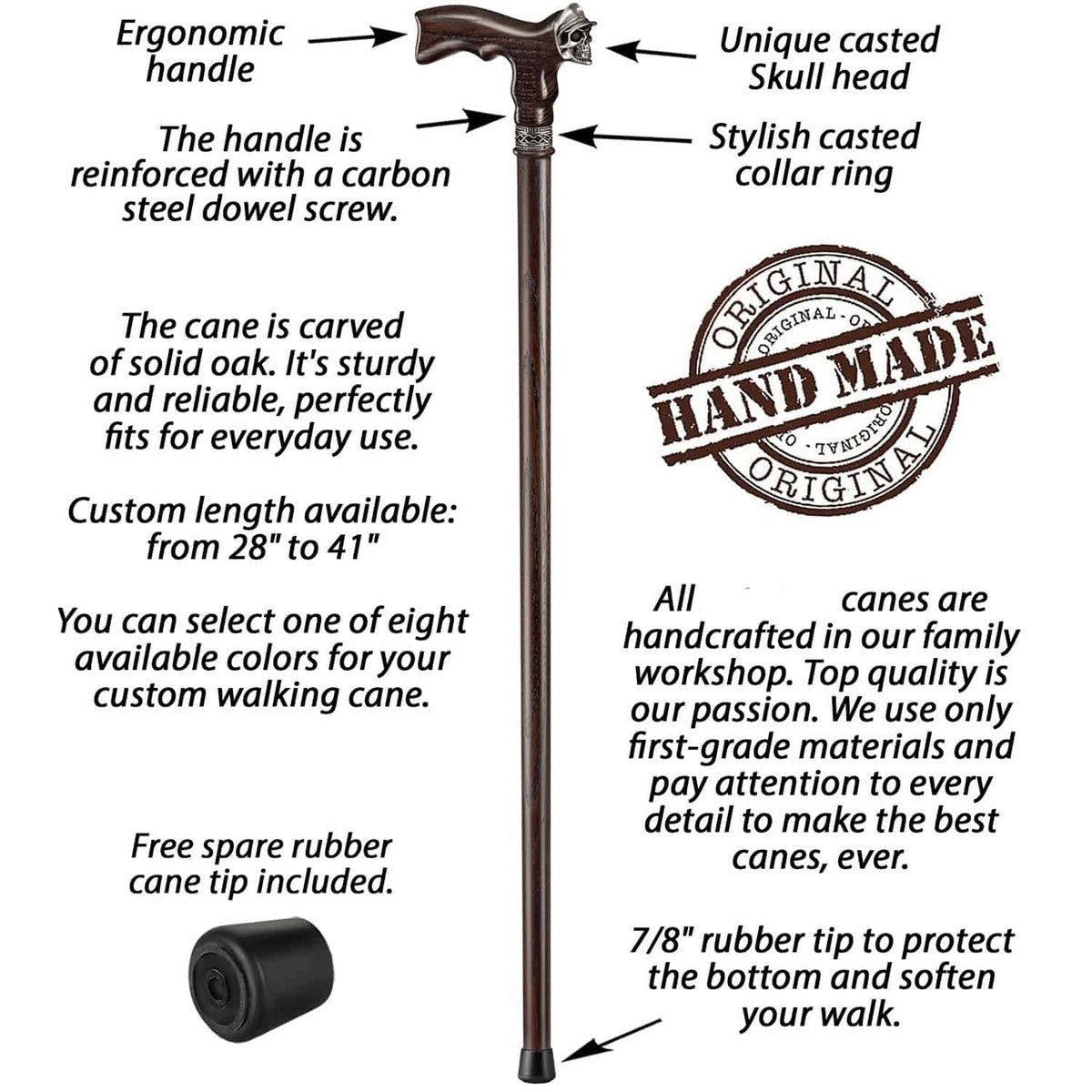 Vanguard Soldier Skull Cane - Custom Made Solid Oak Cool Walking Cane