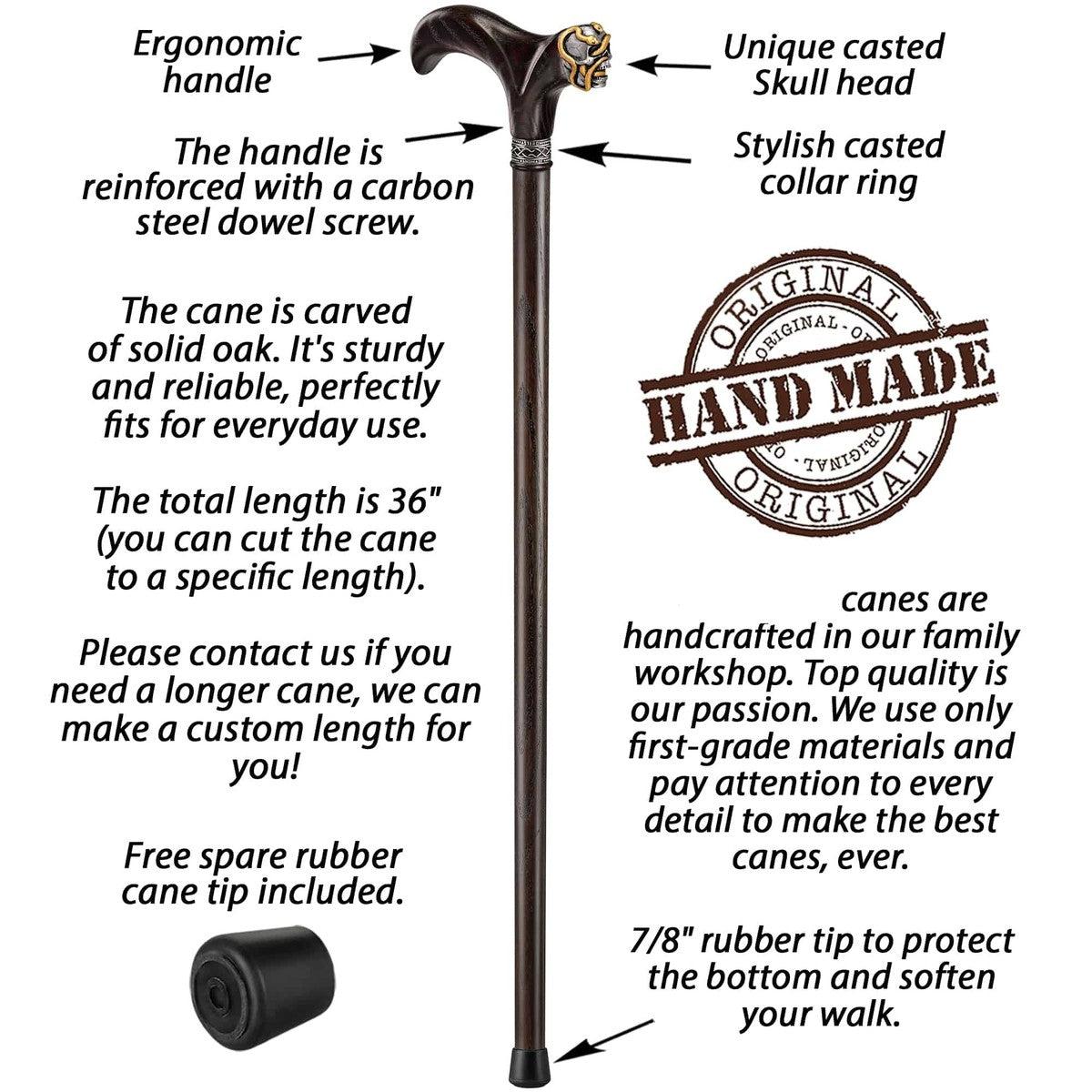 Custom Made Wooden Snakes and Skull Walking Cane or Stick