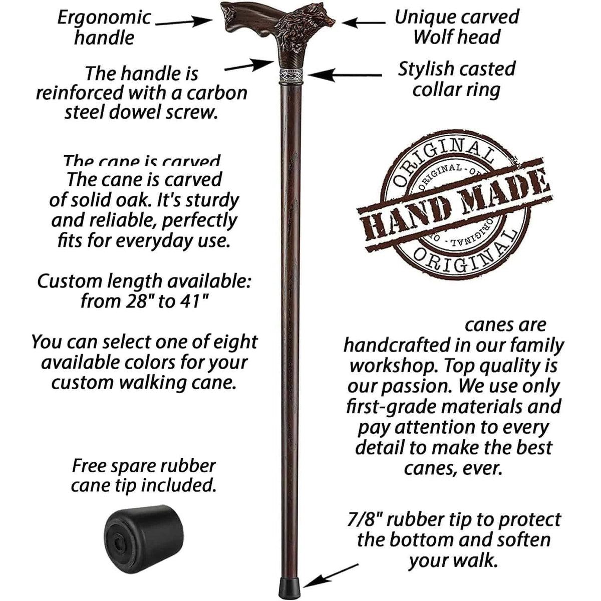 Custom Hand Carved Wooden Wolf Walking Stick or Cane