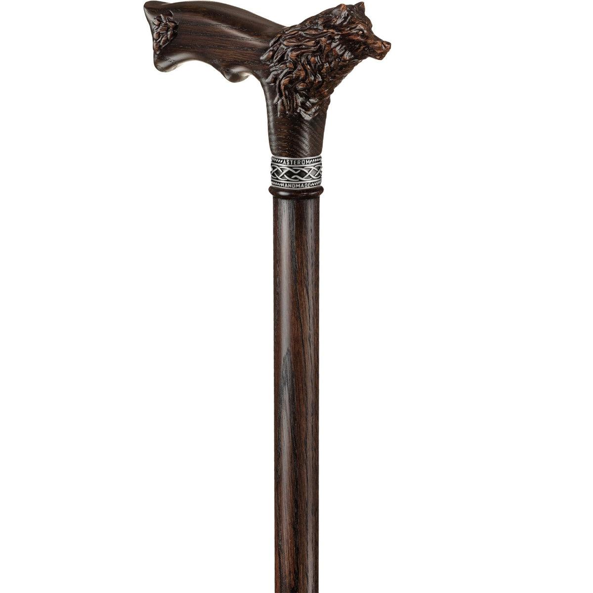 Custom Hand Carved Wooden Wolf Walking Stick or Cane