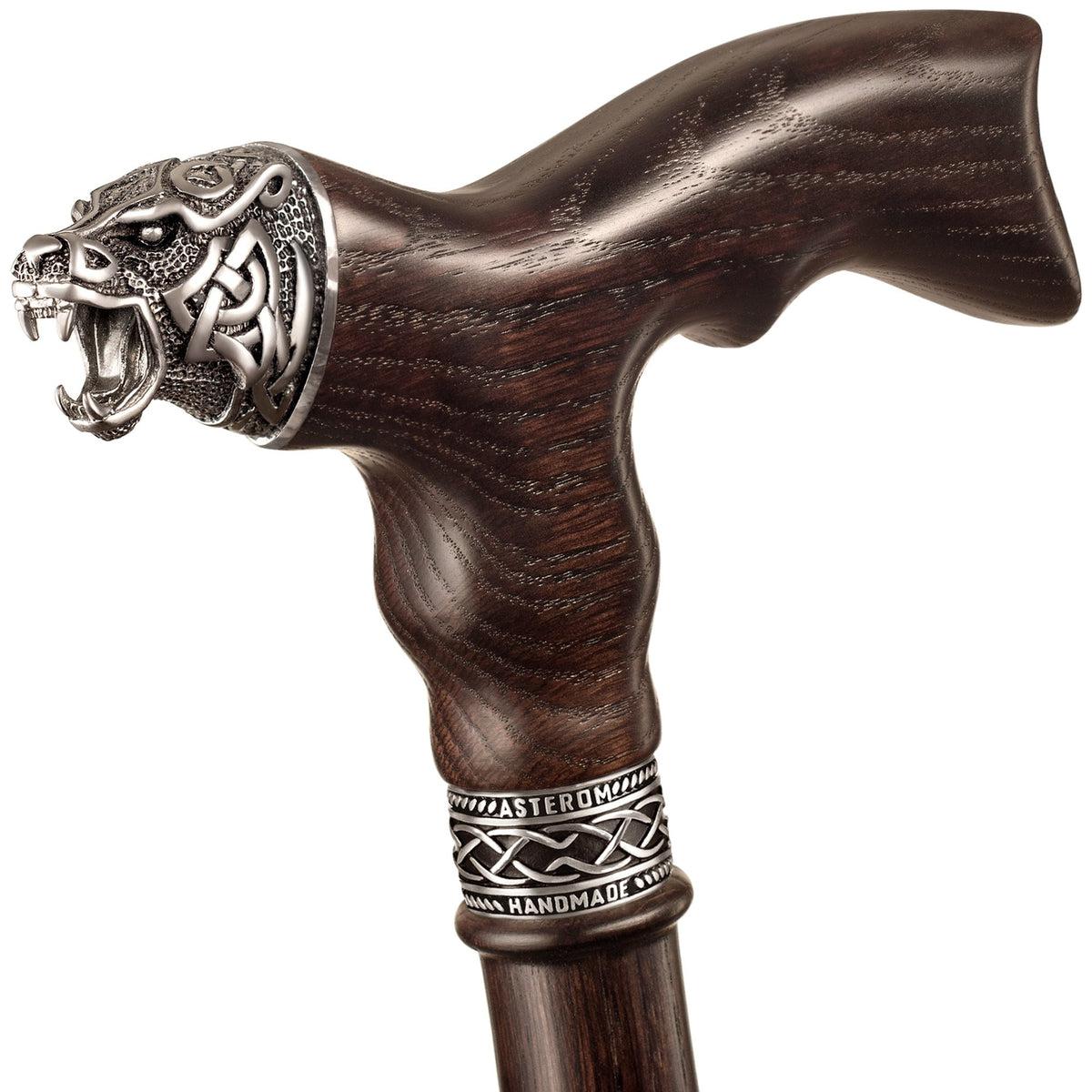 Custom Hand Crafted Wooden Celtic Bear Cane or Walking Stick