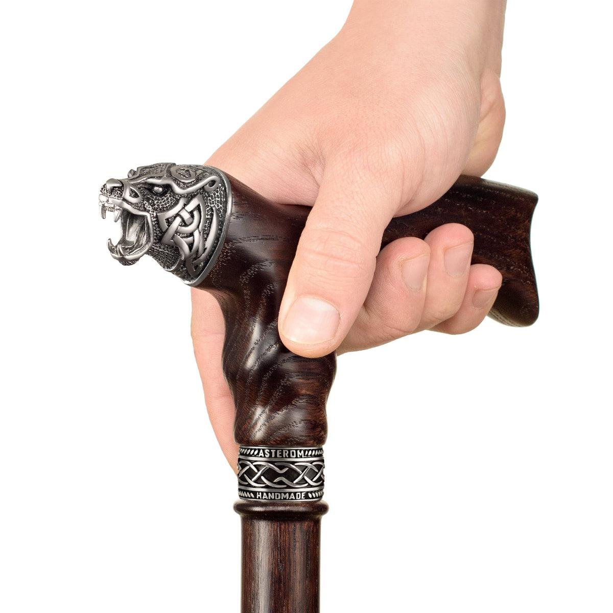 Custom Hand Crafted Wooden Celtic Bear Cane or Walking Stick