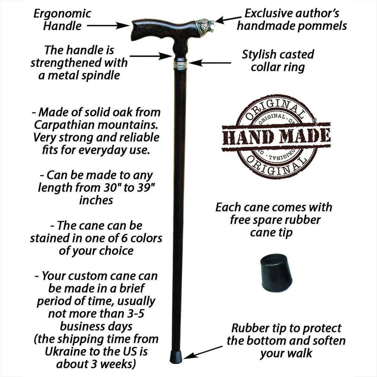 Custom Hand Crafted Wooden Celtic Bear Cane or Walking Stick