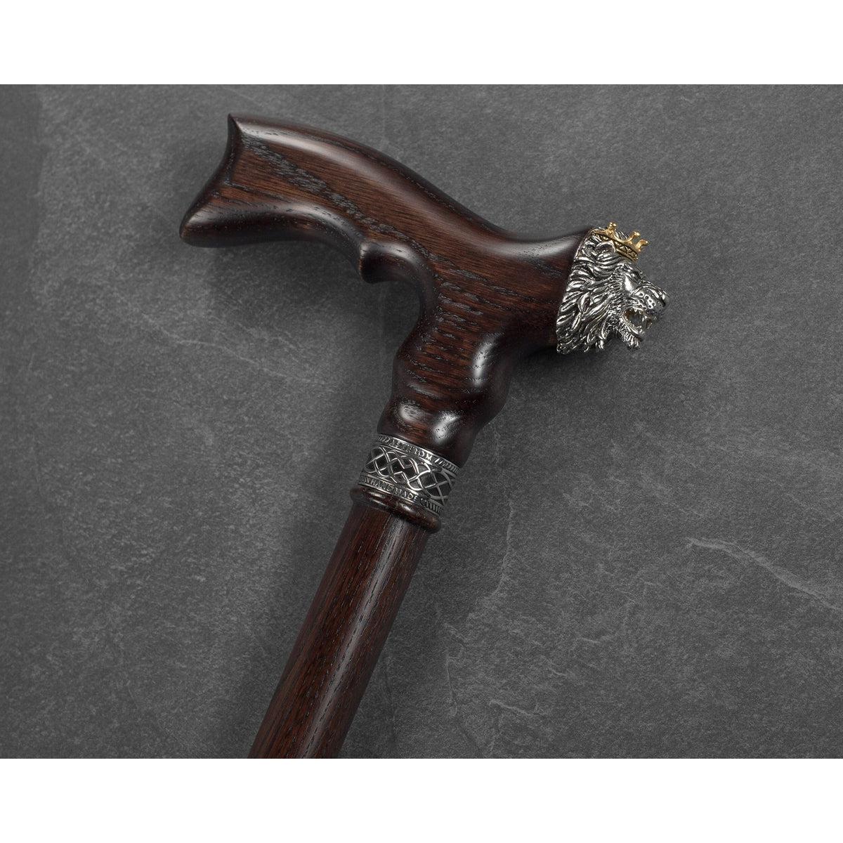 Designer Custom Solid Oak Lion Head Walking Stick or Cane