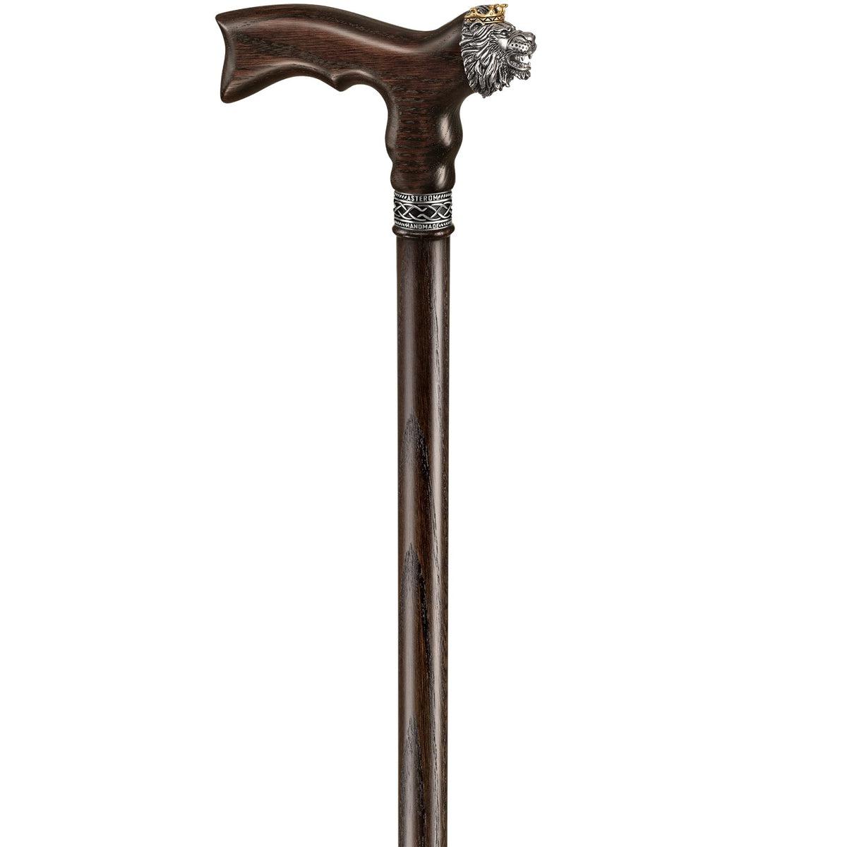 Designer Custom Solid Oak Lion Head Walking Stick or Cane