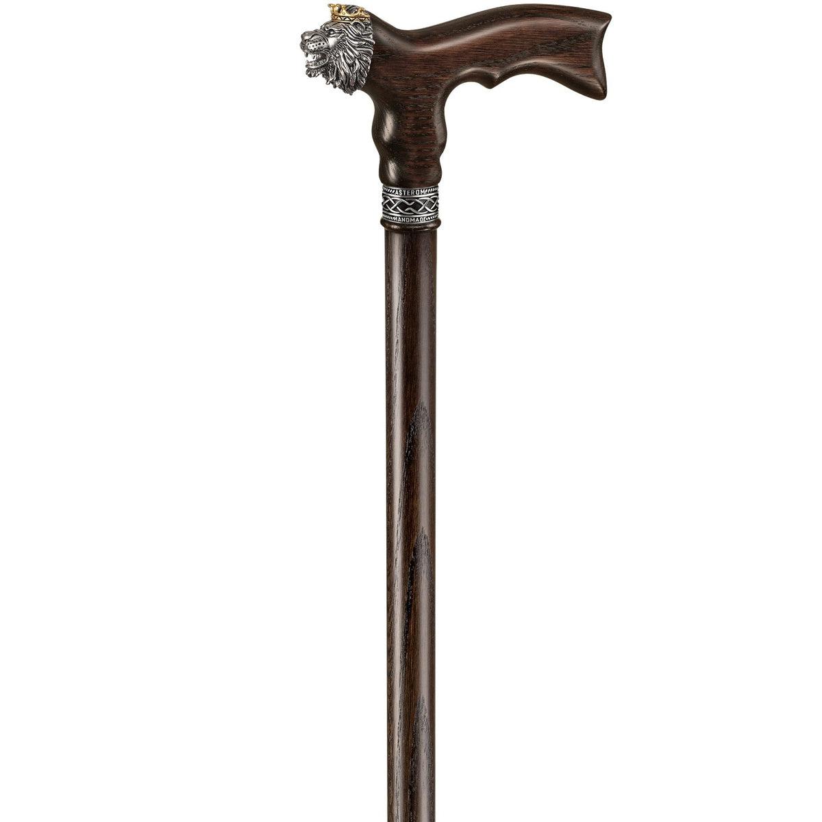 Designer Custom Solid Oak Lion Head Walking Stick or Cane