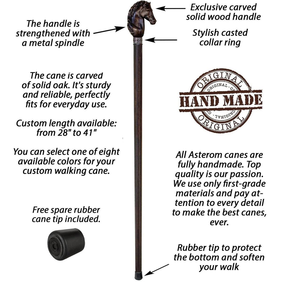 Fashionable Custom Carved Wooden Horse Head Cane or Walking Stick