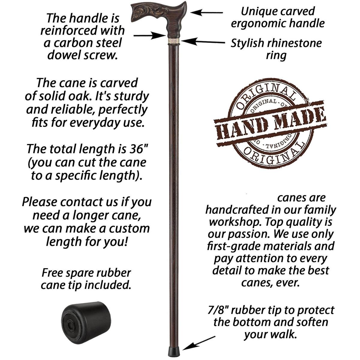 Fashionable Custom Wooden Walking Cane For Women With Rhinestones