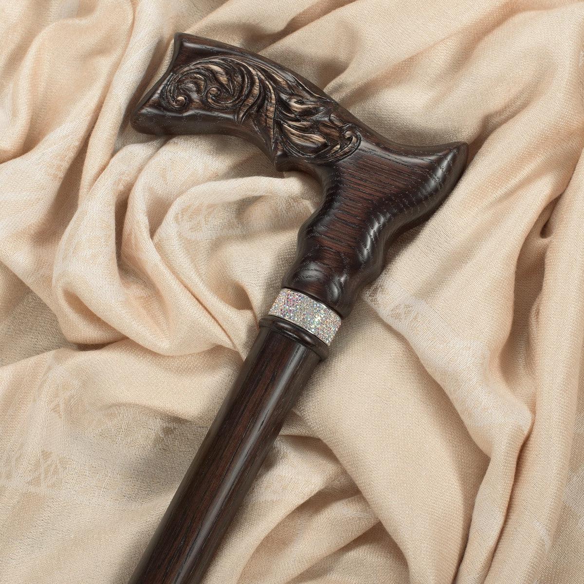 Fashionable Custom Wooden Walking Cane For Women With Rhinestones