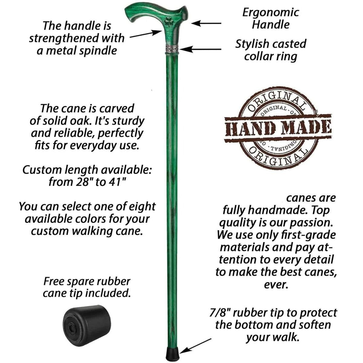 Green Custom Wooden Irish Walking Stick or Cane - Shillelagh