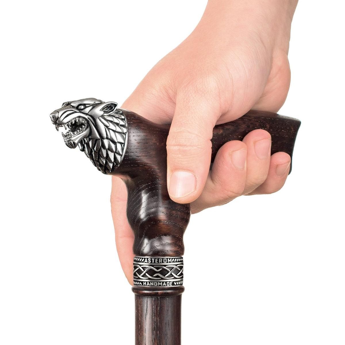 Hand Carved Custom Wooden Dire Wolf Cane or Walking Stick