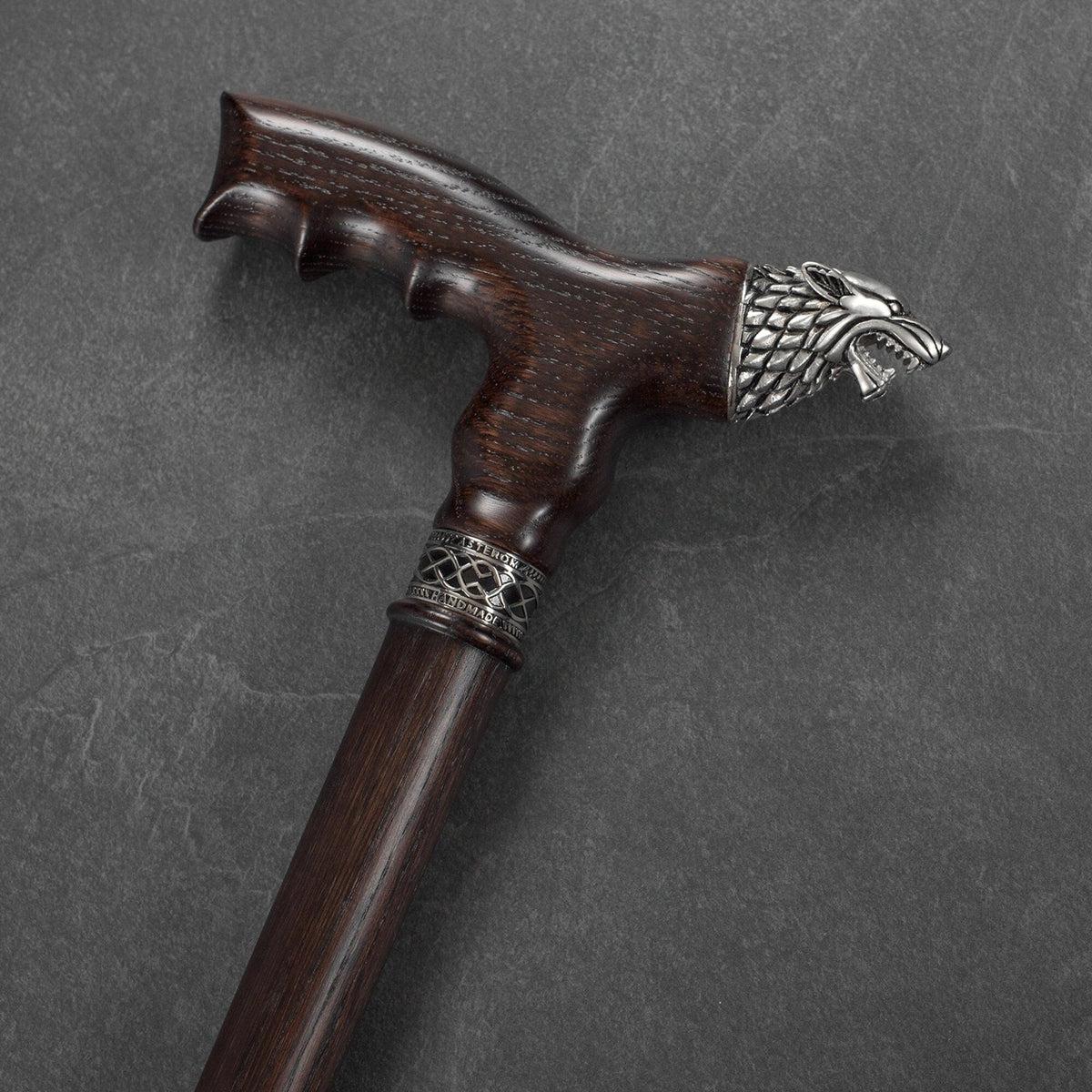 Hand Carved Custom Wooden Dire Wolf Cane or Walking Stick