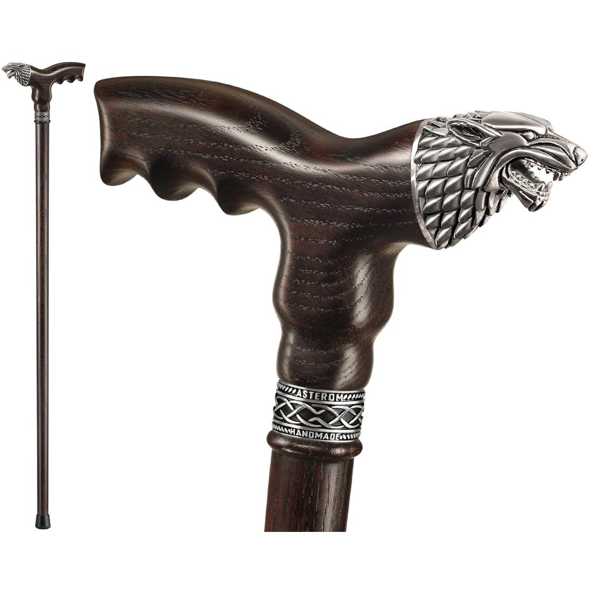Hand Carved Custom Wooden Dire Wolf Cane or Walking Stick