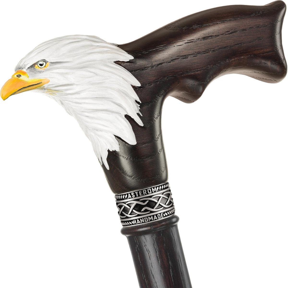 Hand Carved and Painted Wooden Bald Eagle Cane Or Walking Stick