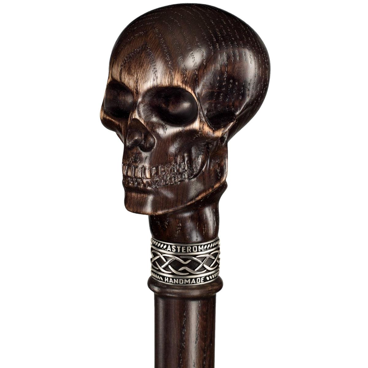 Solid Oak Wood Hand Carved Skull Knob Cane Or Walking Stick