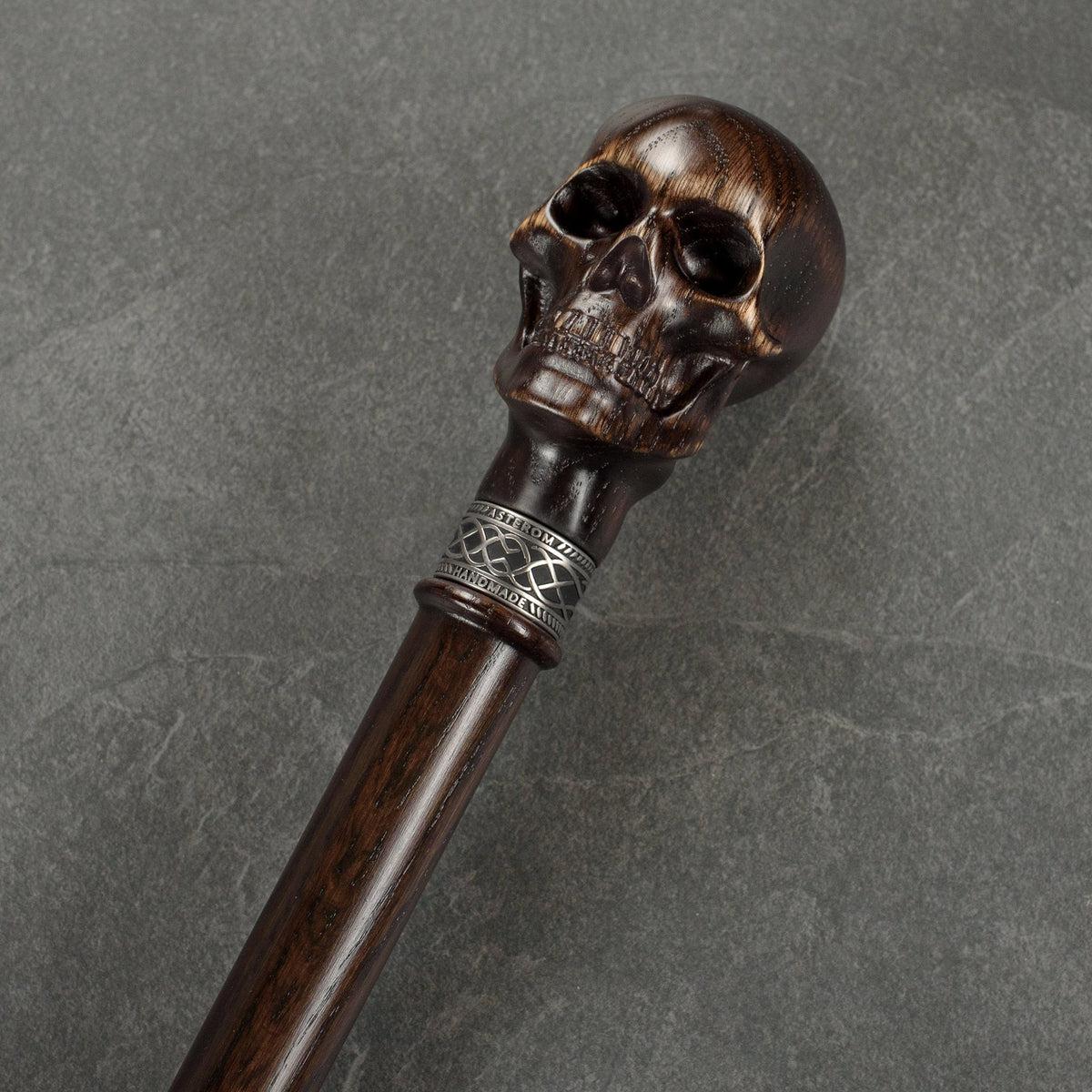 Solid Oak Wood Hand Carved Skull Knob Cane Or Walking Stick