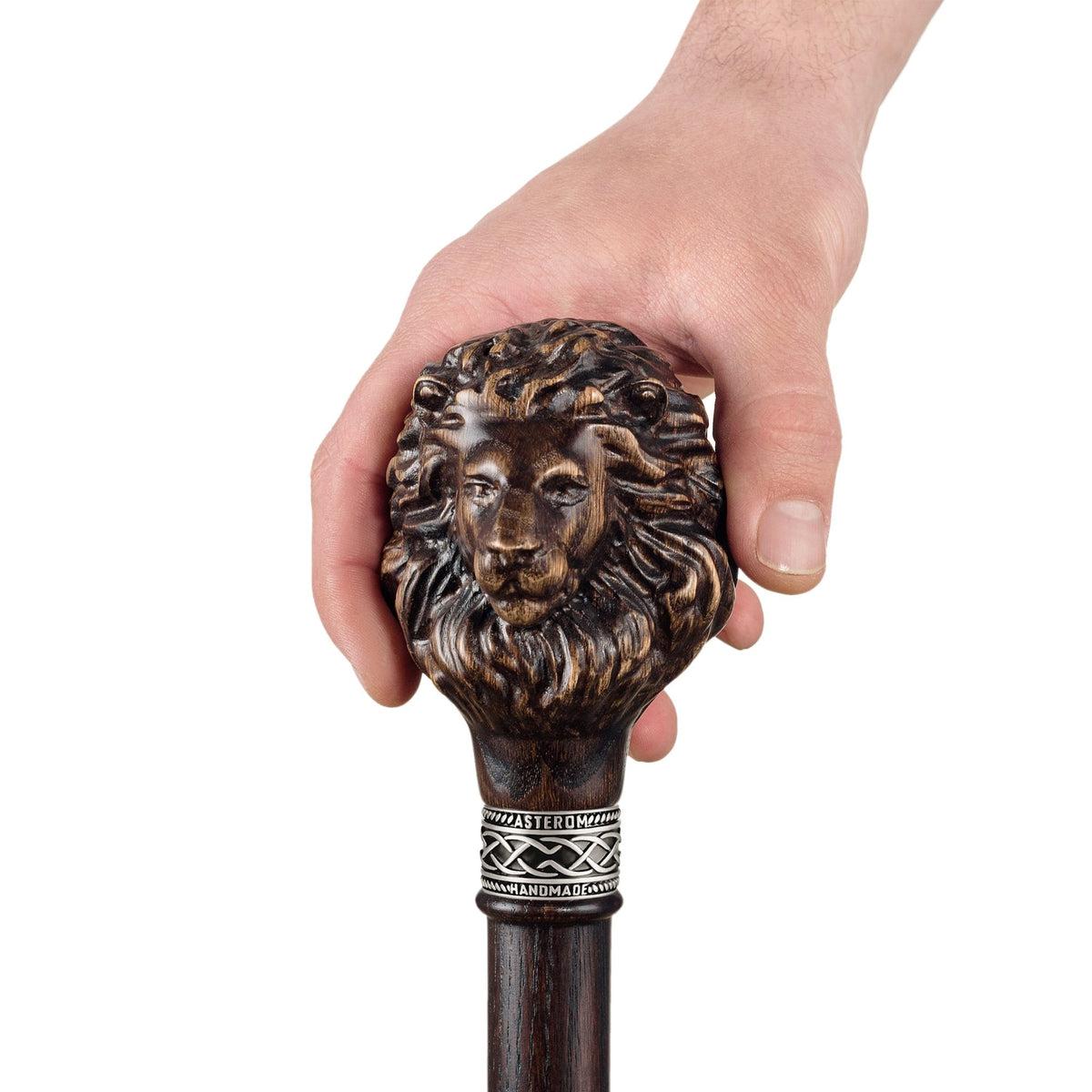 Unique Custom Hand Carved Lion Walking Stick Or Knob Handle Cane