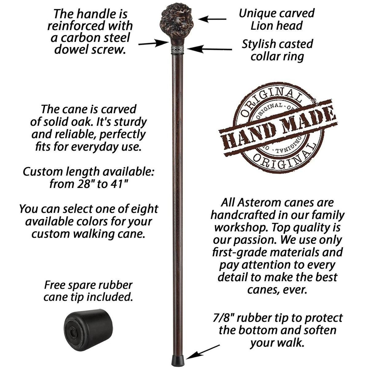 Unique Custom Hand Carved Lion Walking Stick Or Knob Handle Cane