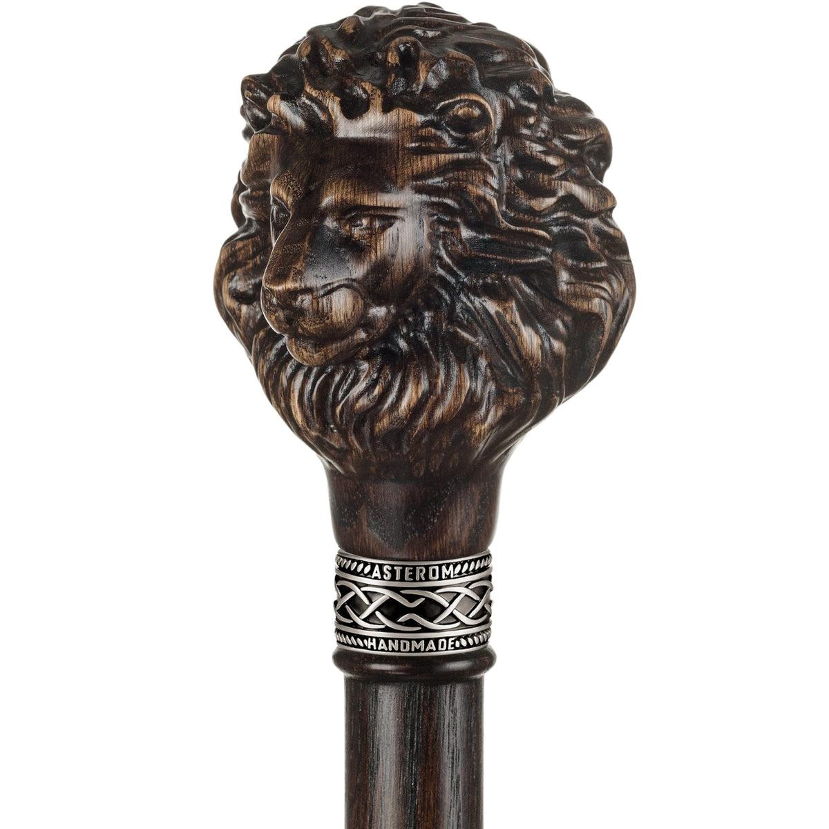 Unique Custom Hand Carved Lion Walking Stick Or Knob Handle Cane