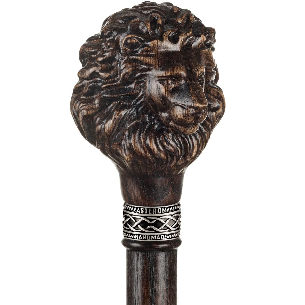 Unique Custom Hand Carved Lion Walking Stick Or Knob Handle Cane