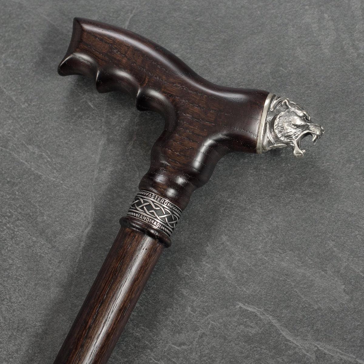 Unique Solid Oak Wooden Celtic Tiger Walking Cane or Stick