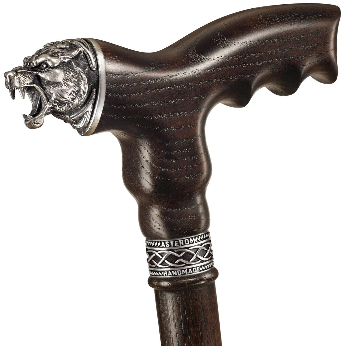 Unique Solid Oak Wooden Celtic Tiger Walking Cane or Stick