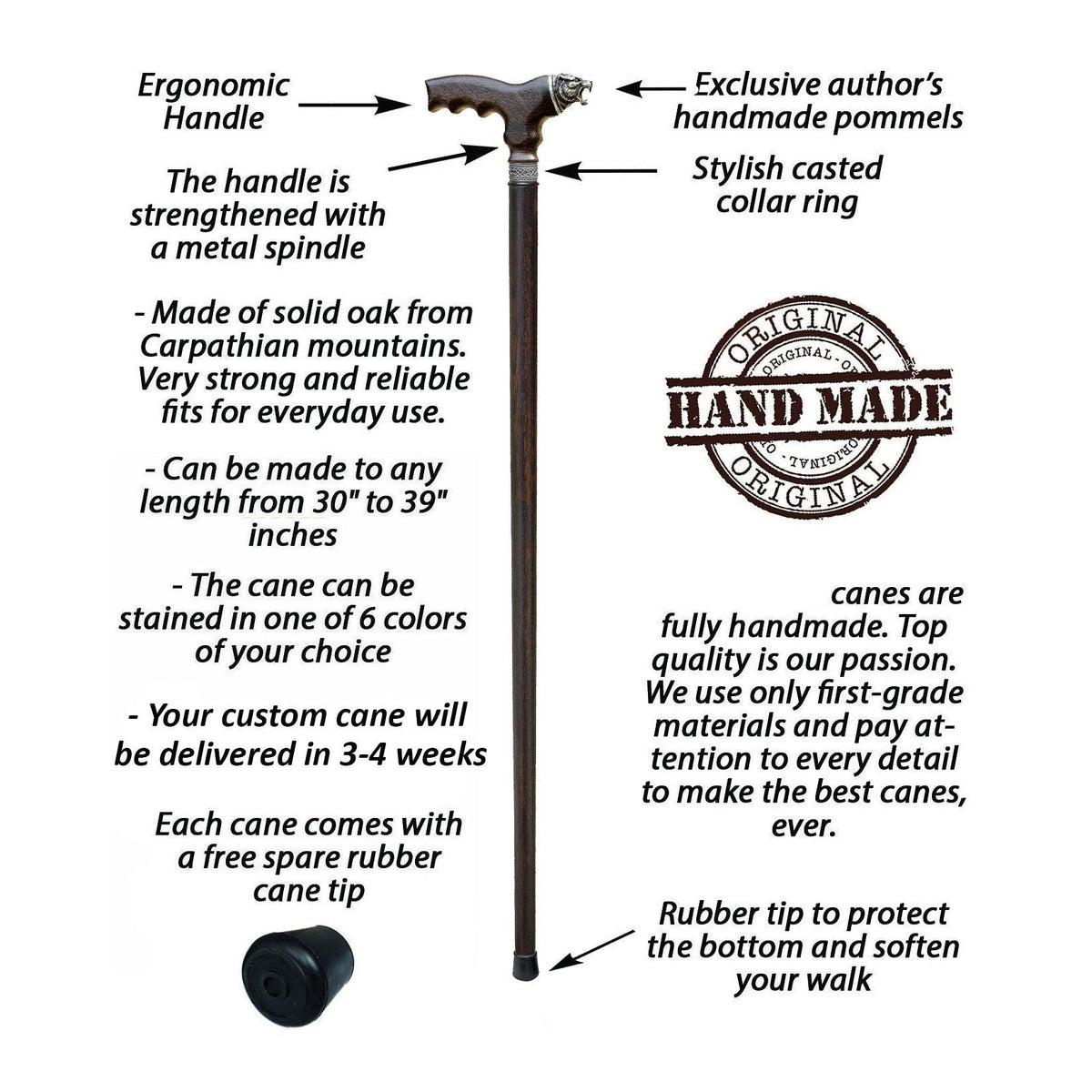 Unique Solid Oak Wooden Celtic Tiger Walking Cane or Stick