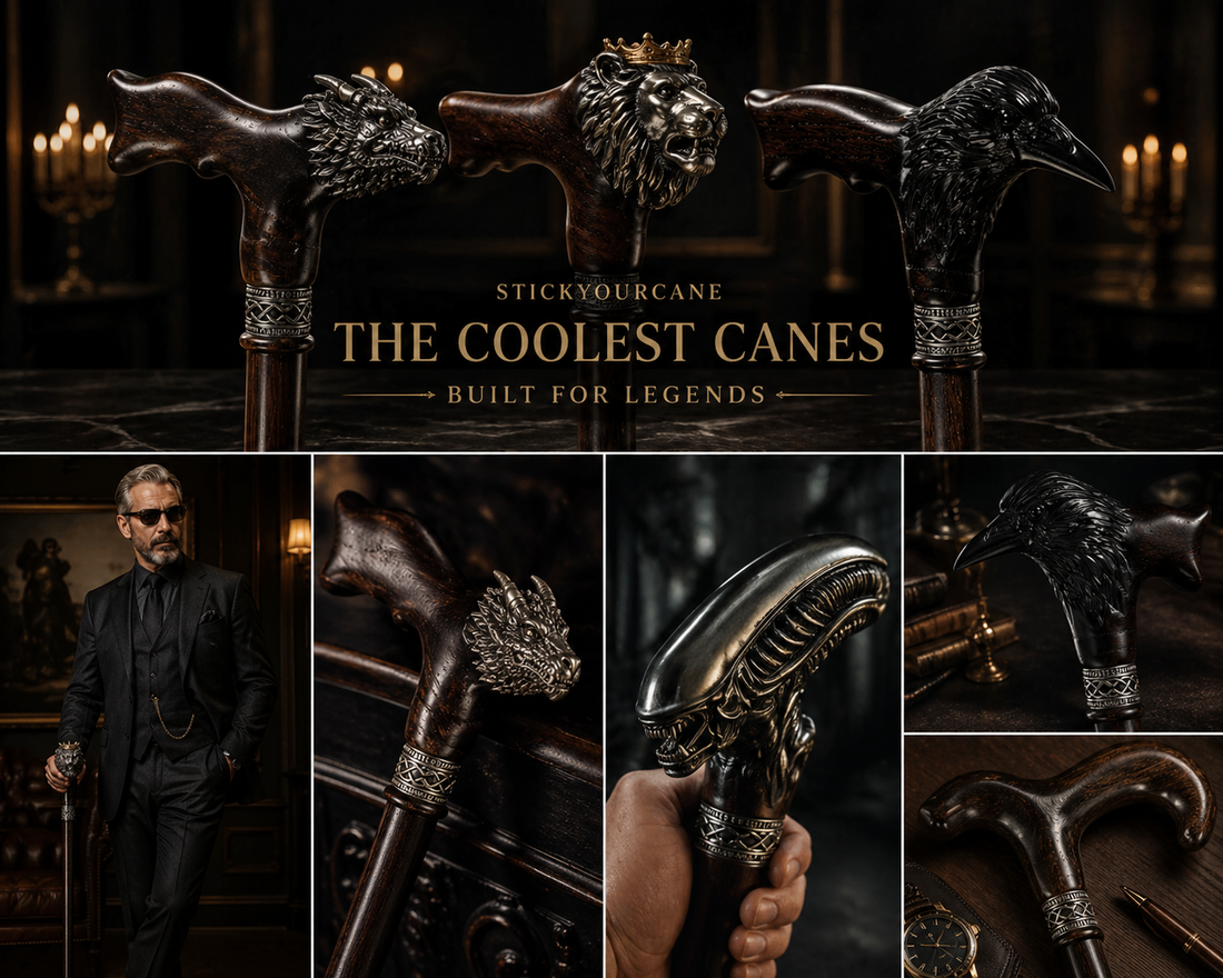 The coolest walking canes featuring lion, dragon, skull and raven handles from StickYourCane