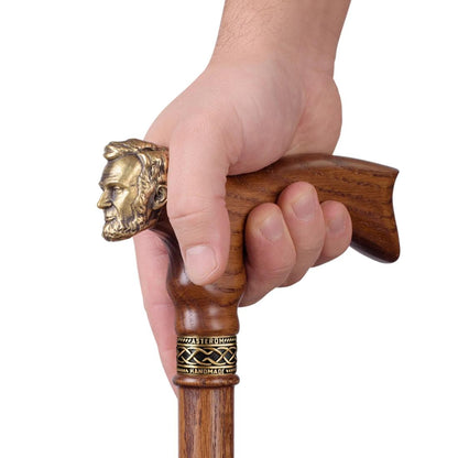 Abraham Lincoln Walking Cane – Solid Oak Handle with Bronze Head