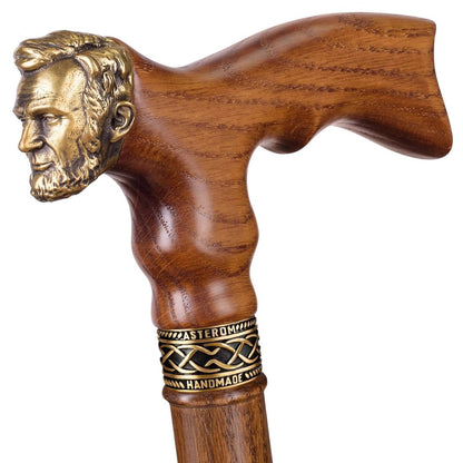 Abraham Lincoln Walking Cane – Solid Oak Handle with Bronze Head