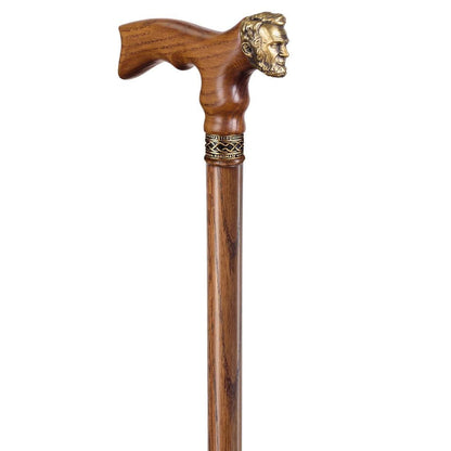 Abraham Lincoln Walking Cane – Solid Oak Handle with Bronze Head