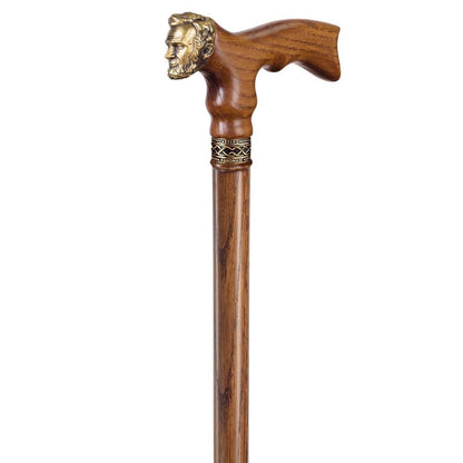 Abraham Lincoln Walking Cane – Solid Oak Handle with Bronze Head