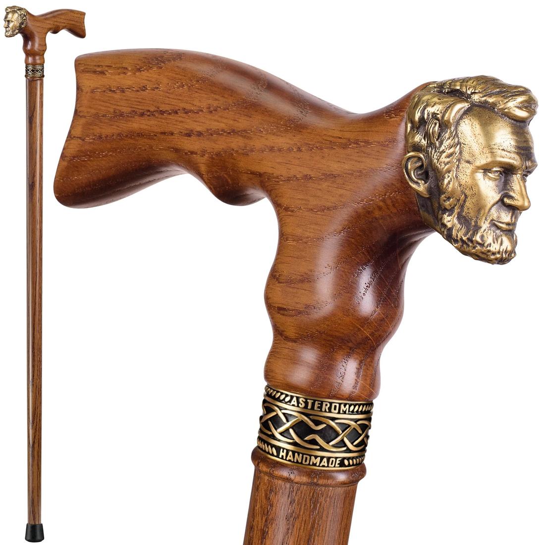 Abraham Lincoln Walking Cane – Solid Oak Handle with Bronze Head