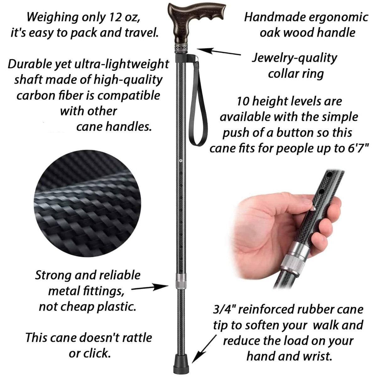 Adjustable Carbon Fiber Cane With Hand Carved Handle