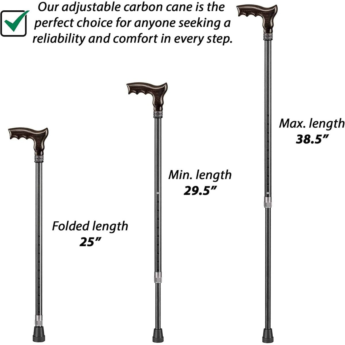 Adjustable Carbon Fiber Cane With Hand Carved Handle