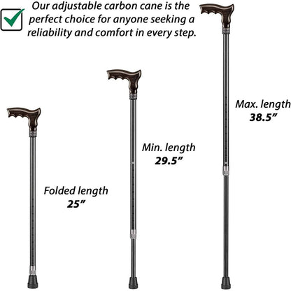 Adjustable Carbon Fiber Cane With Hand Carved Handle