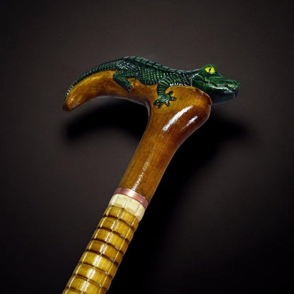 Bayou Majesty: Hand-Painted Alligator Carved Wooden Cane