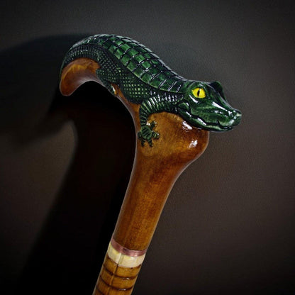 Bayou Majesty: Hand-Painted Alligator Carved Wooden Cane