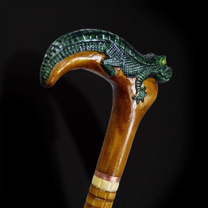 Bayou Majesty: Hand-Painted Alligator Carved Wooden Cane